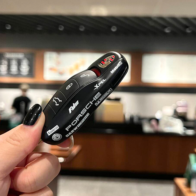 保时捷黑色黑峰钥匙壳卡宴macan钥匙扣718panamera911taycan酷派