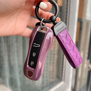 紫水晶保时捷钥匙壳帕纳梅拉卡宴718钥匙扣macan911taycan粉色