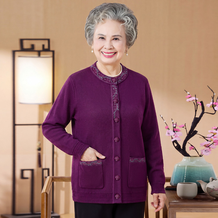 中老年女秋季保暖开衫外套