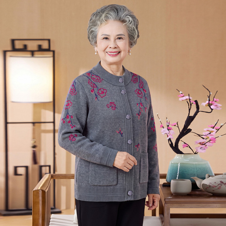 秋冬中老年女加厚针织开衫外套