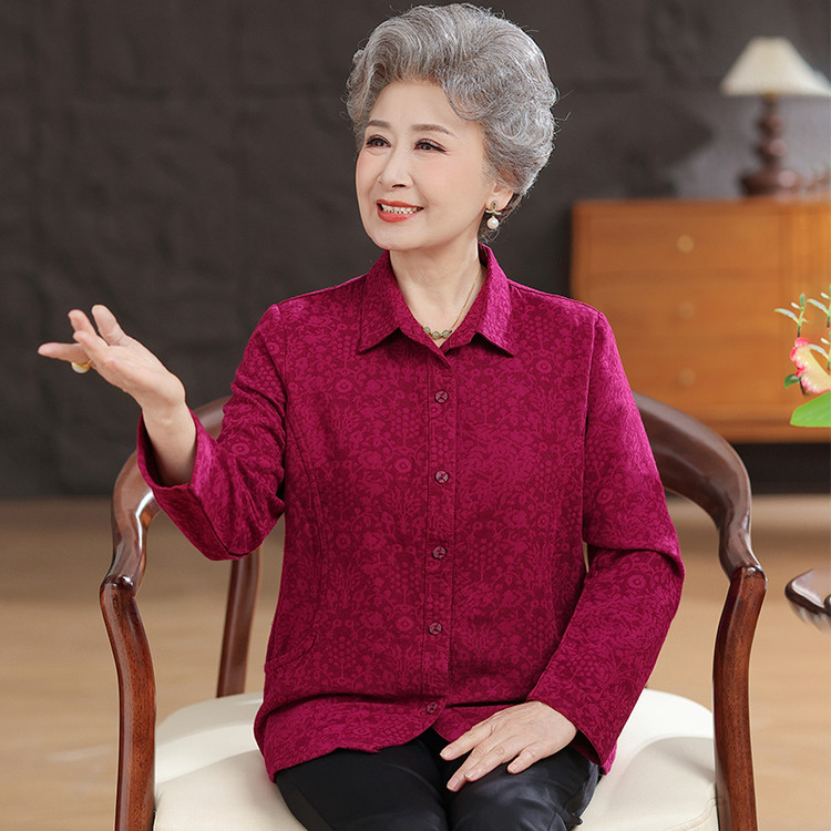 春秋全棉大码中老年女装衬衫