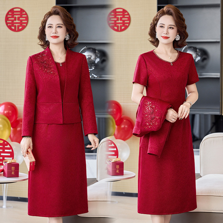 高端红色婚宴妈妈礼服两件套