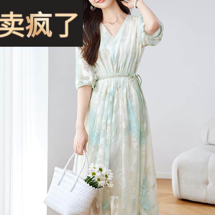 巨好看的收腰系带双层薄纱连衣裙2025新款超火减龄夏日绝美小裙子