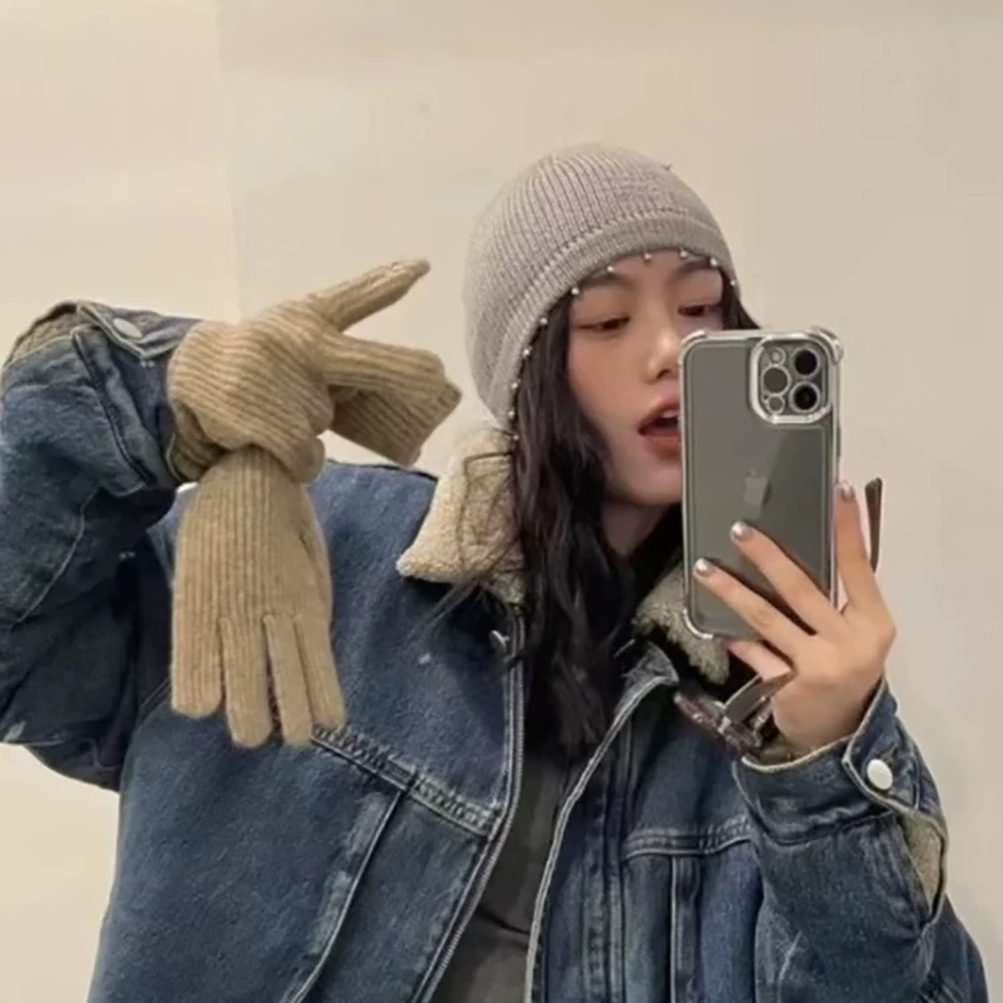 韩系ins风针织帽包头挂珠装饰