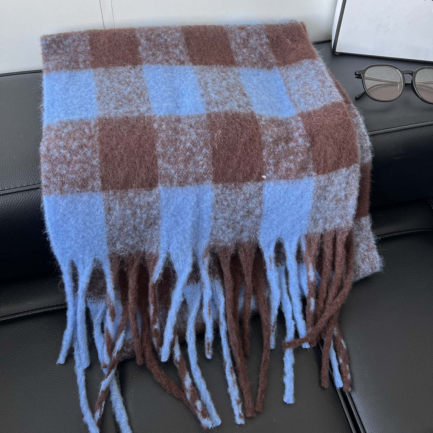 韩系冬季格纹围巾女气质加厚保暖