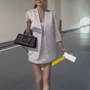 夏季新款时尚显瘦气质女士网红洋气百搭款汉服套装西装裤裙两件套