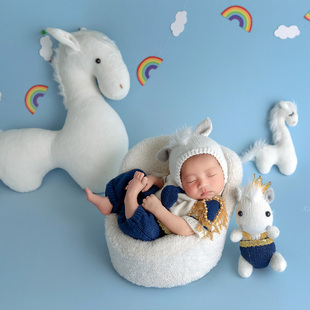 新生儿摄影服装婴儿拍照衣服影楼月子照白马王子主题初生宝宝道具