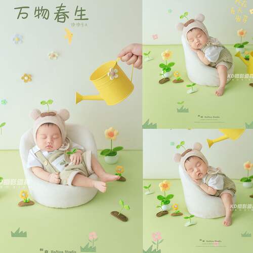 KD满月婴儿道具新生儿春季拍照衣服影楼初生宝宝卡通花朵主题正版