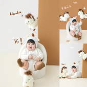 马年儿童摄影服装 百天婴儿拍照衣服影楼百日马宝宝主题白马道具