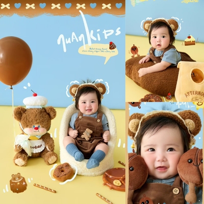 小熊儿童摄影服装百天婴儿拍照衣服影楼周岁卡通主题宝宝拍摄道具