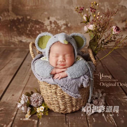 kd满月道具新生儿摄影服装影楼婴儿小象主题初生宝宝希腊羊毛毯