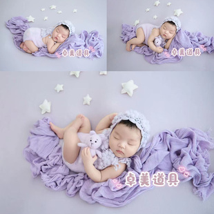 新生儿摄影服装紫色裹布主题婴儿拍照衣服影楼月子照宝宝拍摄道具