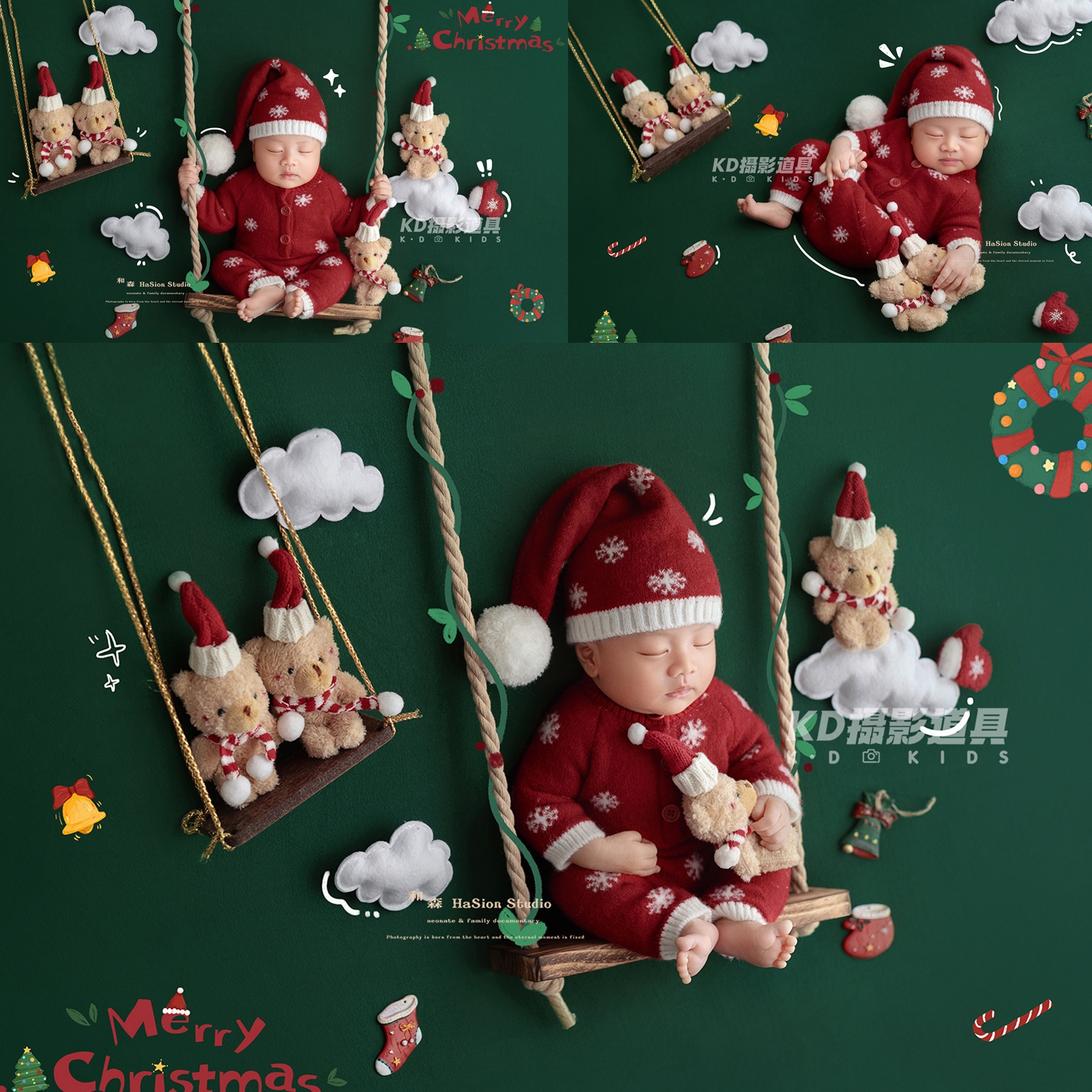 kd满月秋千道具新生儿摄影服装影楼圣诞卡通主题初生婴儿拍照衣服