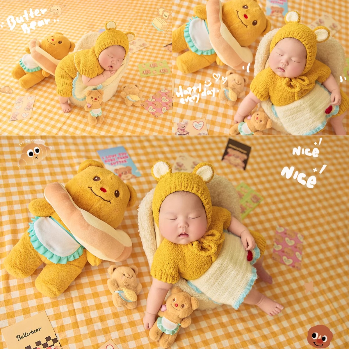 新生儿摄影服装满月婴儿拍照衣服影楼月子照卡通主题黄油小熊道具