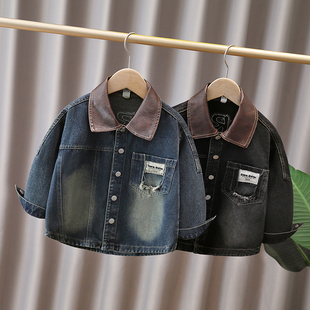 儿童潮衣痞帅炸街洋气韩版 2025新款 男孩衬衣 春秋款 男童牛仔衬衫