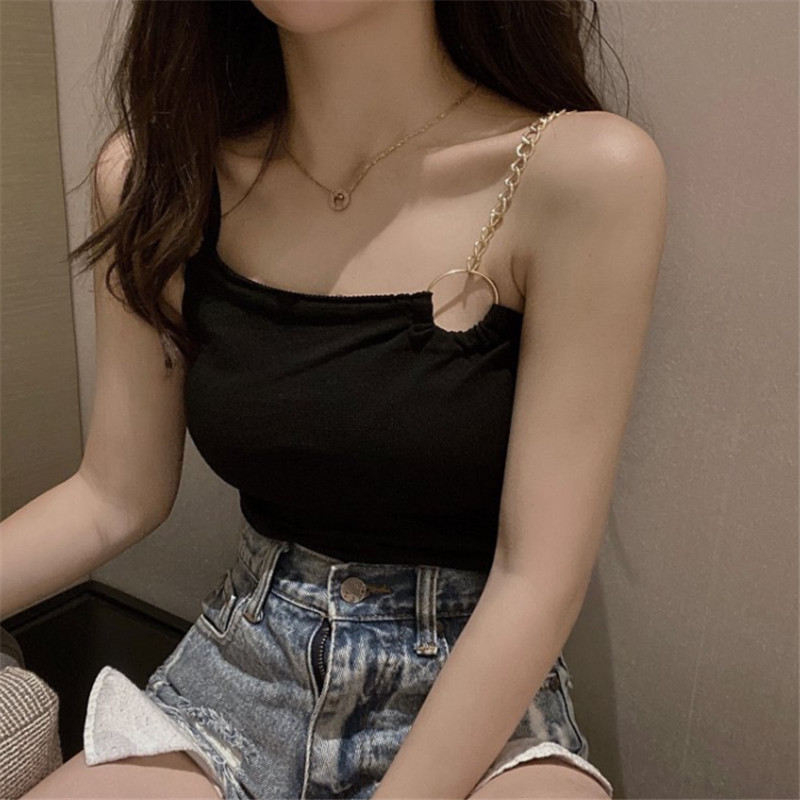露脐上衣女锁骨链吊带金属链条针织背心女短款打底小衫内搭外穿潮
