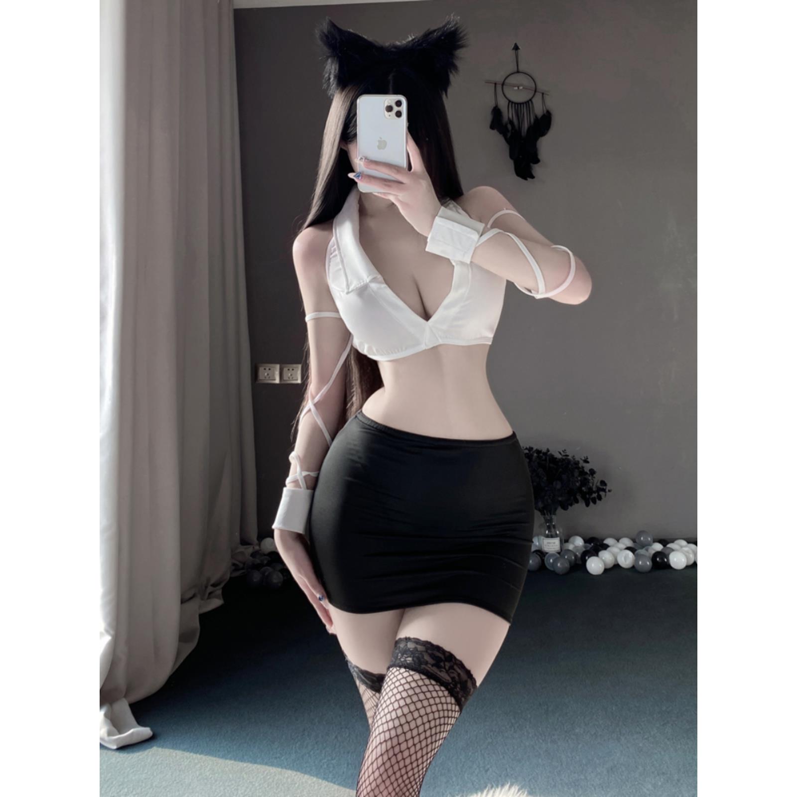 格格家 网红主播挂脖短上衣短裙性感夜店秘书OL制服角色扮演套装