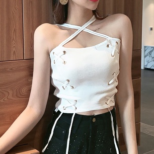 显瘦上衣 性感镂空交叉挂脖吊带背心女夏季 新款 打底衫 辣妹外穿修身