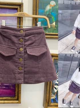 早安家品牌 秋装新品 女童 紫色 平绒纽扣短裙A字裙 138元