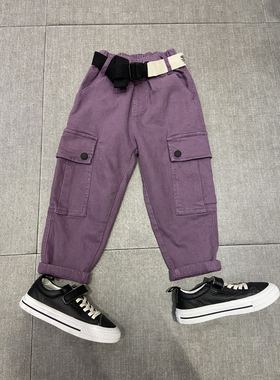 Half modern秋装男童女童可亲子紫色米白色 休闲工装裤 216元