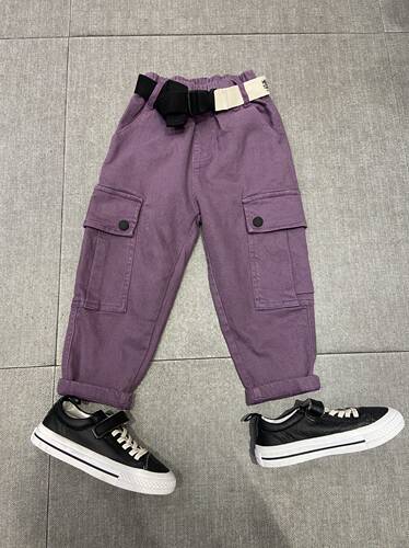 男童亲子紫色休闲工装裤