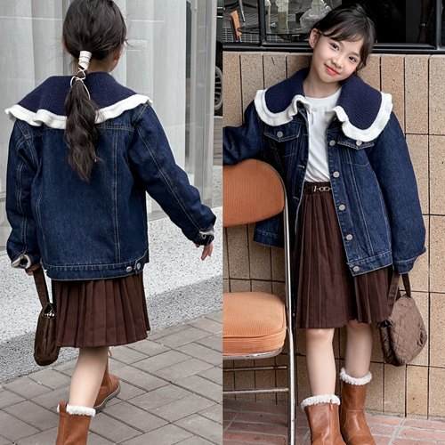 a+b+c 女童 冬装 牛仔蓝 后绒内里牛仔外套 领子可卸 668元