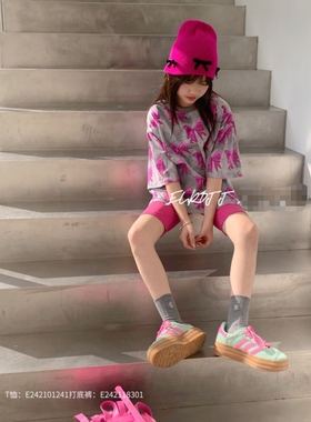 夏装 女童可亲子 紫色 蝴蝶结印花短袖圆领T恤 110-170 199元