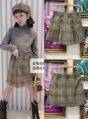 Half modern品牌 秋冬年装 女童可亲子 灰色格子A字裙 196元