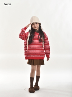 深秋冬 女童可亲子 红色 假两件针织衫 110-170 379元