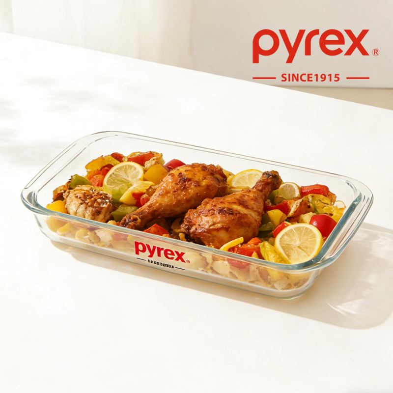 PYREX康宁耐高温玻璃烤盘烤肉盘可微波炉烤箱加热专用玻璃餐盘子