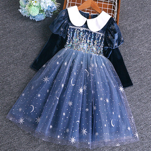 冰雪奇缘爱莎公主裙女童长袖连衣裙春秋儿童生日礼服裙子新款童装