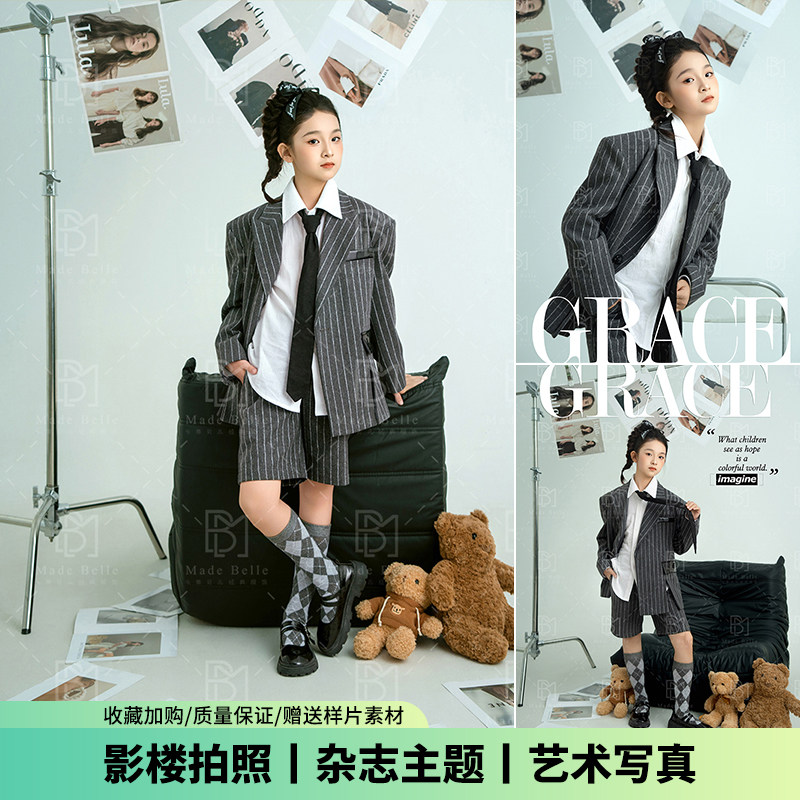展会新品儿童摄影服装中大童时尚西装10岁12岁女孩影楼拍照演出服
