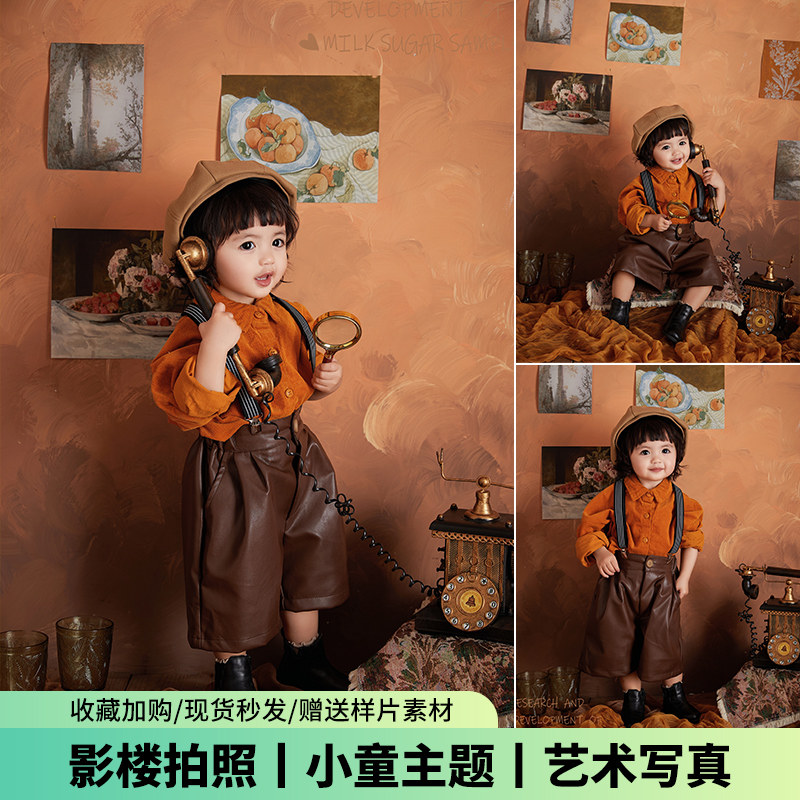 儿童摄影服装女童复古油画主题影楼道具拍照宝宝宝宝女孩写真照