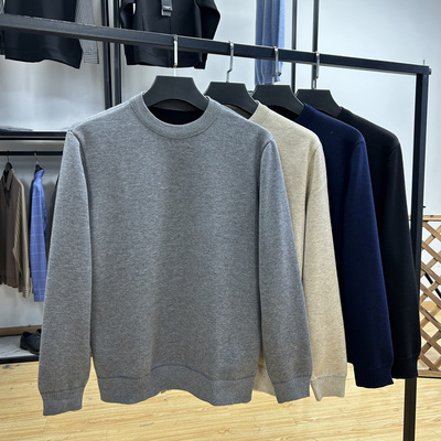 含绵羊毛+桑蚕丝加绒保暖简约纯色圆领针织衫秋冬套头打底衫毛衣