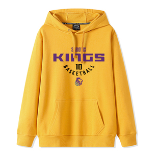 国王队萨博尼斯10号连帽卫衣男美式休闲篮球训练服秋冬加绒外套