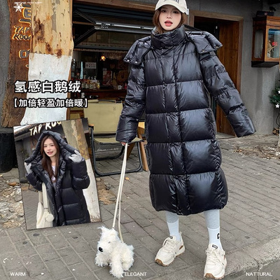 高级感黑色长款白鹅绒羽绒服