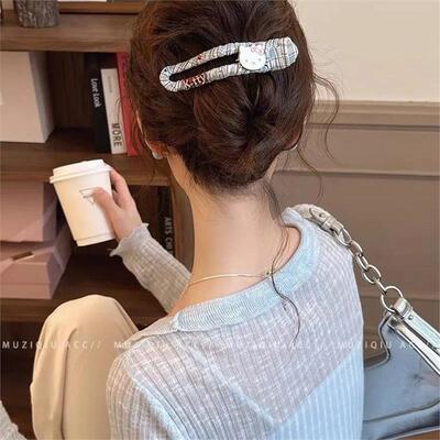 kt猫咪少女心蓝白格纹发夹