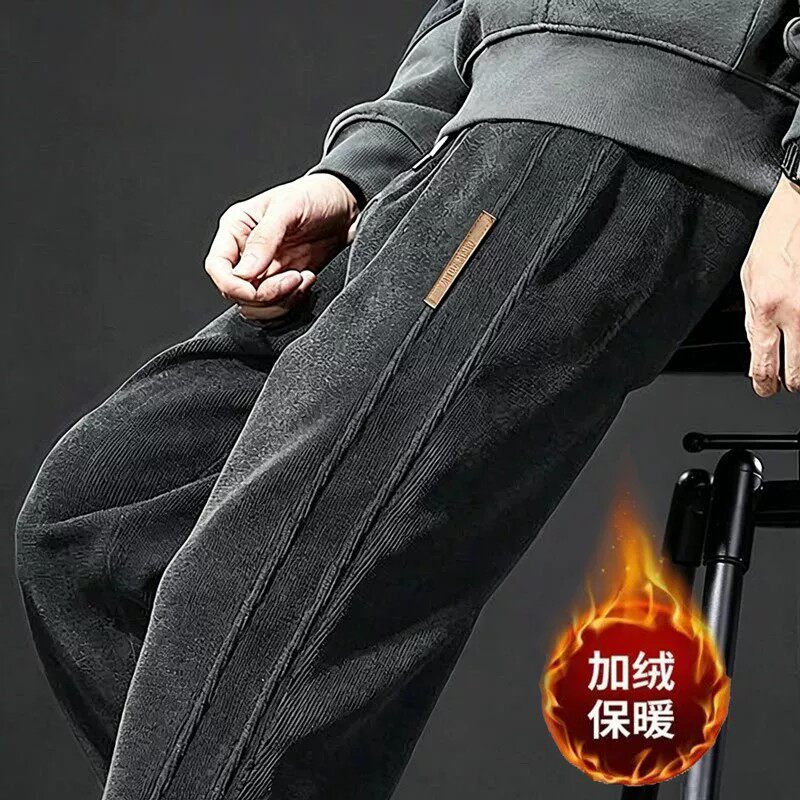 休闲裤男秋冬季重磅博奥绒运动卫裤冬天加绒加厚美式宽松直筒长裤