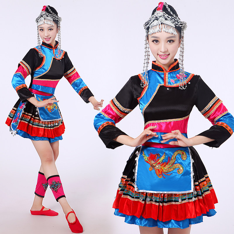 特价新款性感黑红相间畲族服饰短裙套装民族风女装舞台演出服装