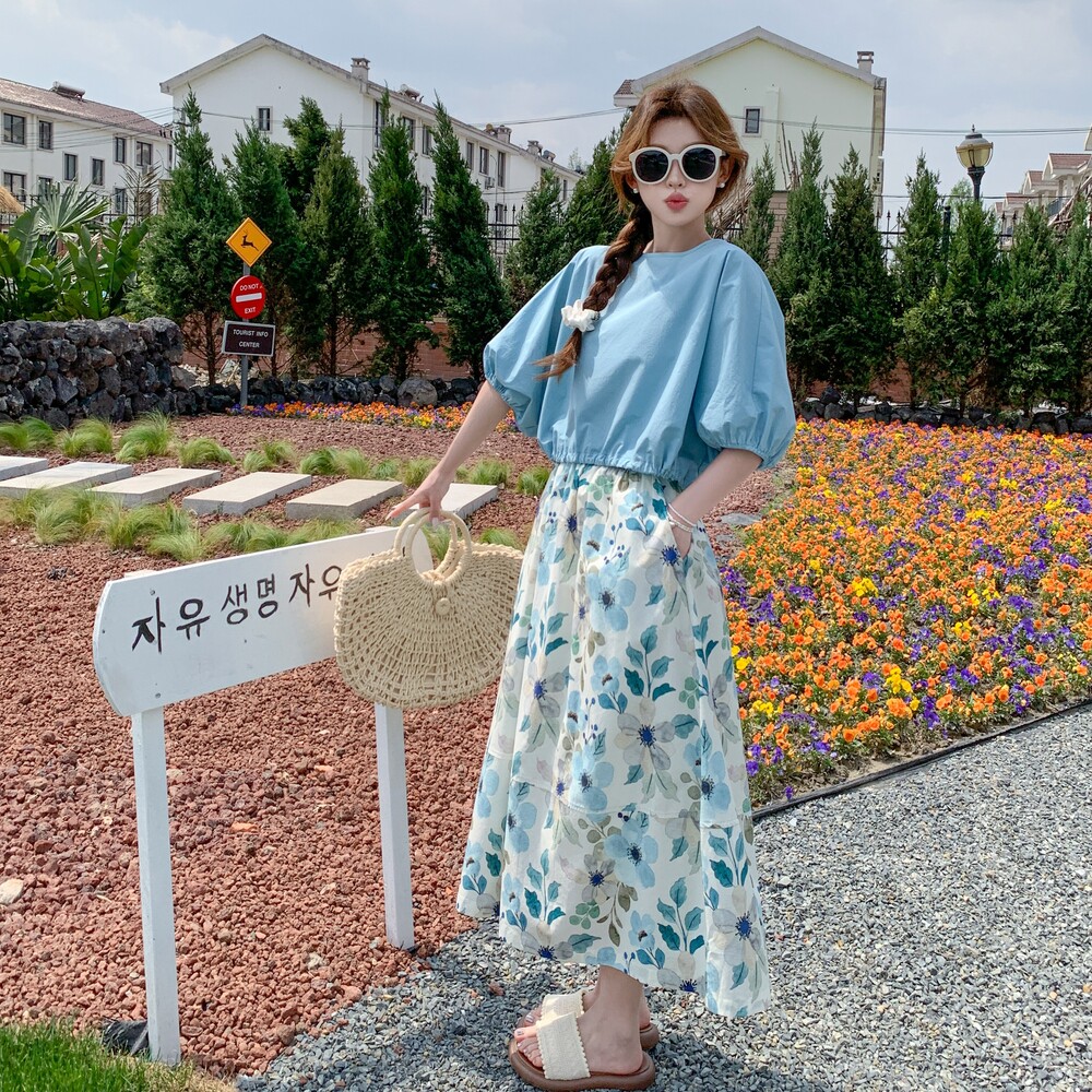 现货！上就能卖！2025夏新款蓝色上衣碎花裙9507-P135-K188,女装孕妇装,2C296
