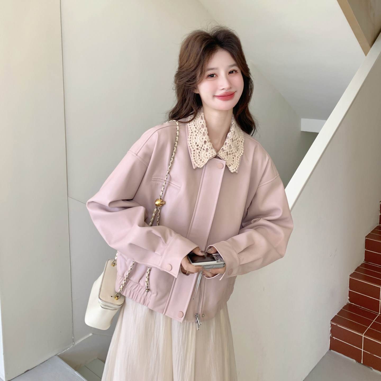 【新品】主推有数据2026春款粉色皮衣2C296-9602-P165K268,女装皮衣,2C296