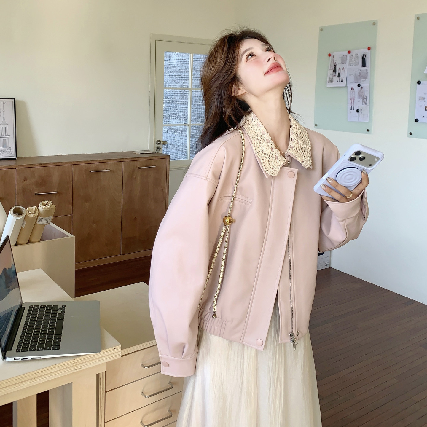【新品】主推有数据2026春款粉色皮衣2C296-9602-P165K268,女装皮衣,2C296