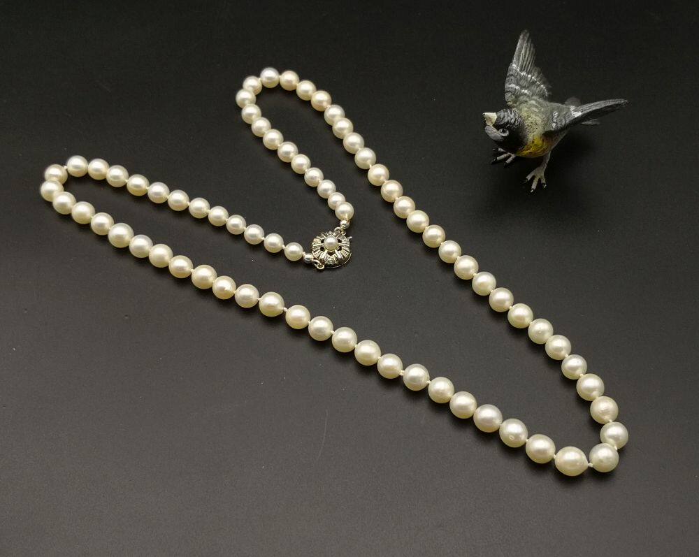 德国JKA公司 585/14K黄白金扣天然AKOYA海水珍珠塔链  长55cm k