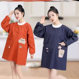 羽绒服罩衣围裙2023新款网红罩衣女小个子厨房防水防油女罩衣长袖