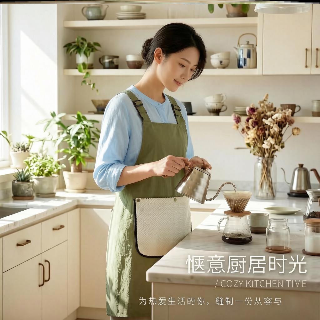 2026新款餐饮工作厨房家用防水防油肩带免系带可擦手女款围裙水果图片