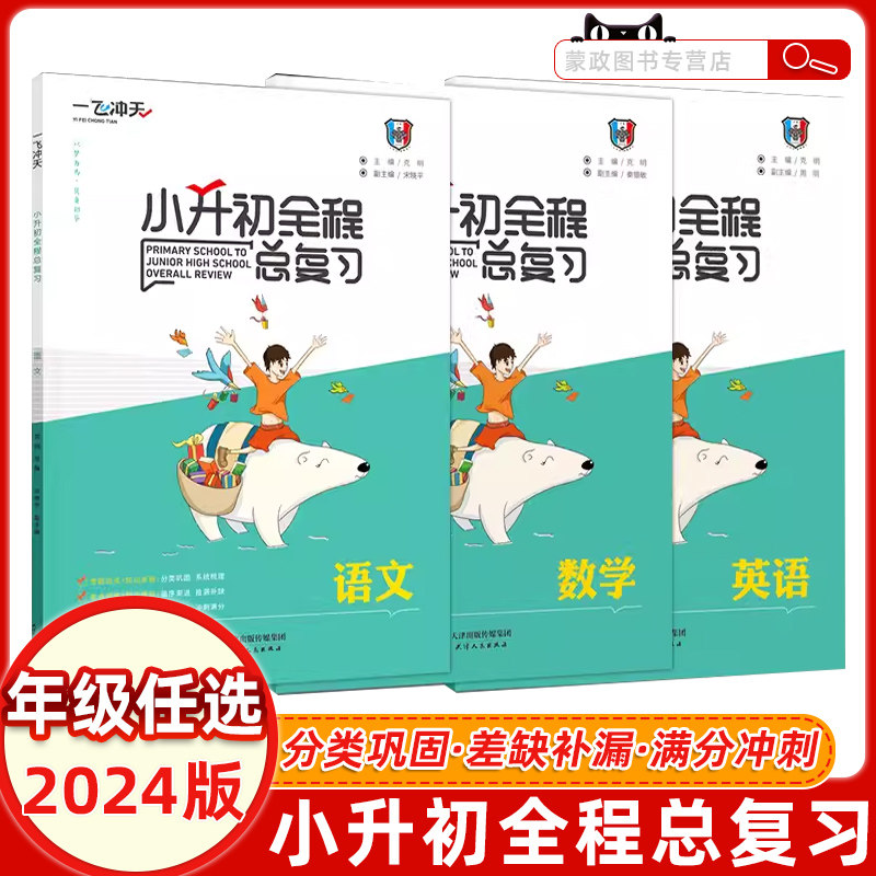2024版一飞冲天小升初全程总复习语文数学英语人教版精通版部编天津中考毕业升学系统总复习资料专项训练辅导书知识大集结教辅书