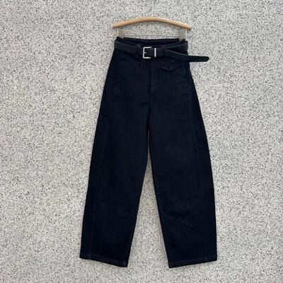 JEANS芭度玄风60767黑色高腰牛仔裤女宽松显瘦阔腿弯刀裤拖地裤潮