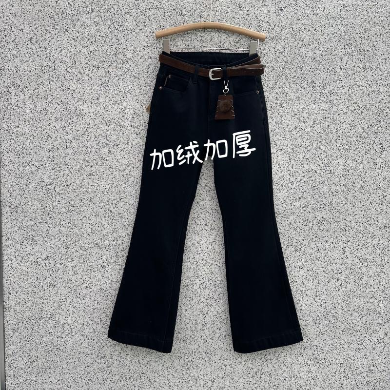 JEANS冬新款爆犀牛25816加绒加厚黑色牛仔裤修身显瘦弹力微喇长裤
