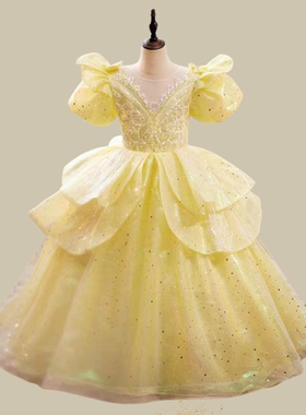 黄色女童礼服公主裙儿童婚纱裙生日礼服蓬蓬塔裙princess dress