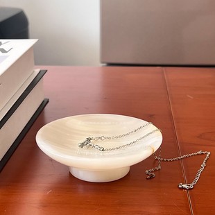 法式轻奢风女生首饰收纳碟子桌面天然大理石小摆件圆形装饰小托盘